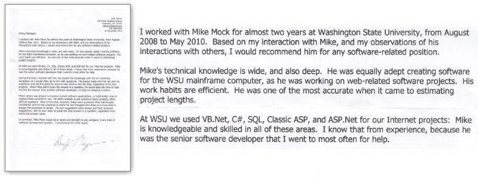 Washington State University (WSU) Co-worker Letter of Reference for Michael Mock.